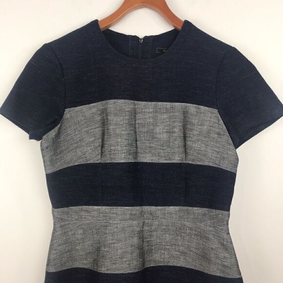 BCBGMAXAZRIA Navy Gray Colorblock Striped A Line Dress - Picture 4 of 13